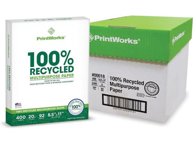 PrintWorks 100% Recycled Printer Paper 8.5' x 11' White - 20 lb Copy & Multipurpose Computer Paper - 6 Packs, 2400 Sheets - Made in the USA - 92...