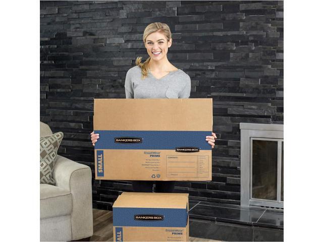 Bankers Box Medium Prime Moving Boxes, Tape-Free FastFold with Reinforced Handles and Attached Locking Lid (Pack of 15)