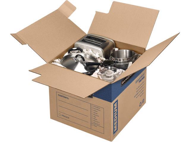 Bankers Box Medium Prime Moving Boxes, Tape-Free FastFold with Reinforced Handles and Attached Locking Lid (Pack of 15)