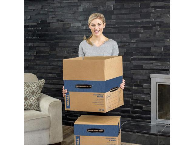 Bankers Box Medium Prime Moving Boxes, Tape-Free FastFold with Reinforced Handles and Attached Locking Lid (Pack of 15)