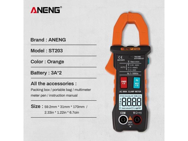 ANENG ST203 4000 Counts Full Intelligent Automatic Range True RMS Digital Multimeter Clamp Meter AC/DC Voltage NCV Resistance Auto Range Flashlight...