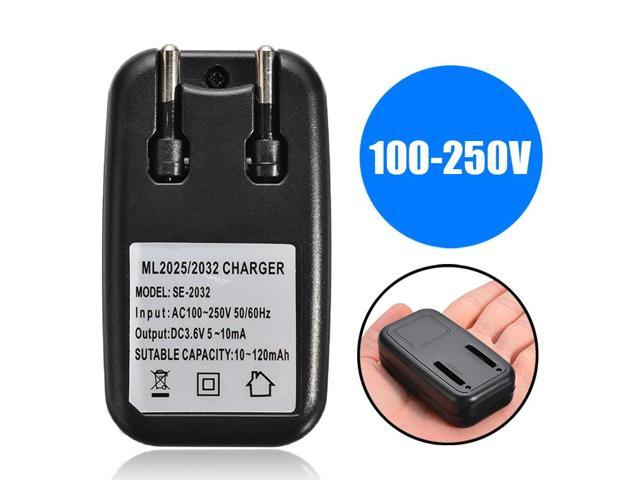 AC100-250V Coin Button Betteries Charger Black Cell Battery Travel Chargers For LIR2032 2025 EU Plug
