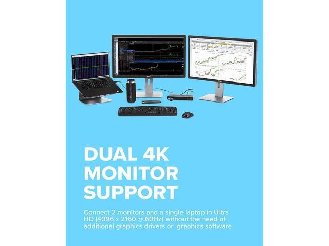 VisionTek VT4000 Universal Dual 4K Laptop Monitor Docking Station, Dual UHD Video, HDMI, DisplayPort, USB 3.0, USB-C, RJ45 Ports, for Mac & Windows...