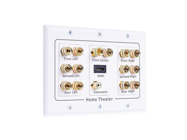 Cable Matters Triple Gang 7.1 Speaker Wall Plate with HDMI (Home Theater Wall Plate, Banana Plug Wall Plate) in White