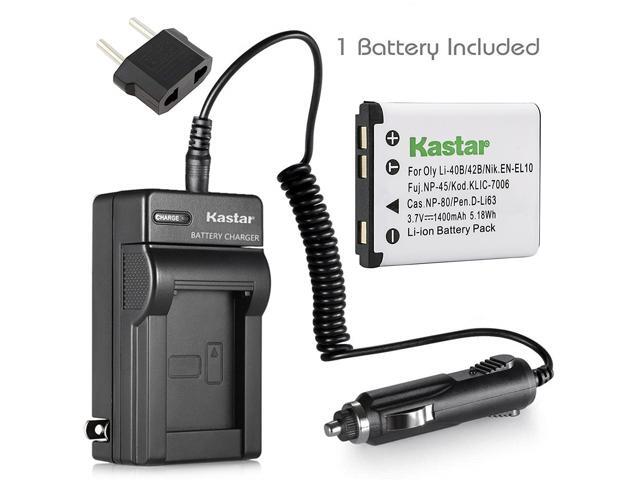 Kastar Compatible Battery 1x and Charger Replacement for Olympus LI-42B LI-40B, Fujifilm NP-45, Nikon EN-EL10, Kodak KLIC-7006 K7006, Casio NP-80...