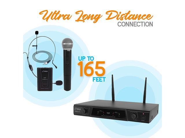 Pyle, 2 Dual Channel Wireless Microphone System-Portable VHF Audio Mic Set with Clip Lavalier Lapel, Handheld, Headset, Transmitter, ¼'' Cable,...