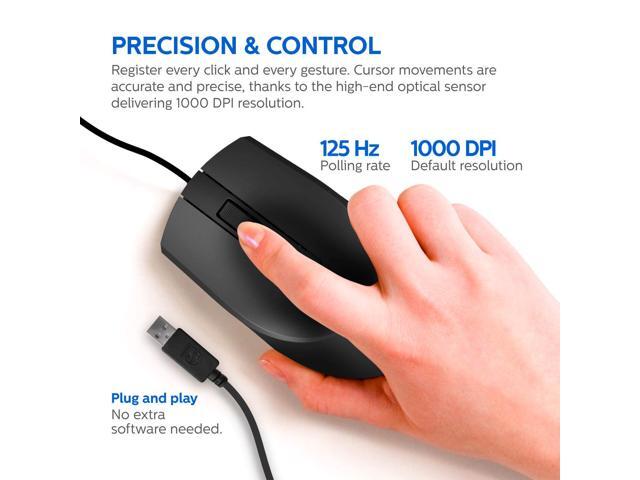 Philips USB Optical Mouse for Home or Office - 1000 DPI 3-Button High-Performance Optical LED Sensor Ergonomic Palm-Grip, Symmetrical and...