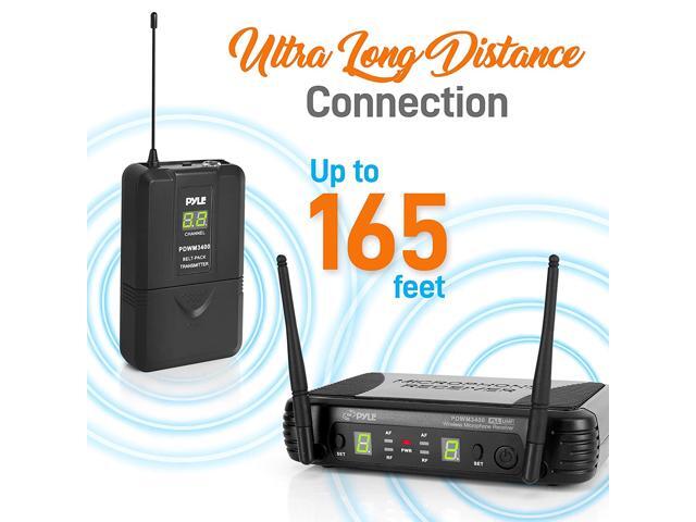Pyle 2 Channel Wireless Microphone System - Portable UHF Digital Audio Mic Set with 2 Headset, 2 Lavalier lapel, 2 Transmitter, ¼'' cable, power...