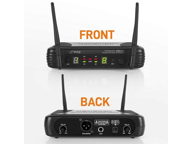 Pyle 2 Channel Wireless Microphone System - Portable UHF Digital Audio Mic Set with 2 Headset, 2 Lavalier lapel, 2 Transmitter, ¼'' cable, power...