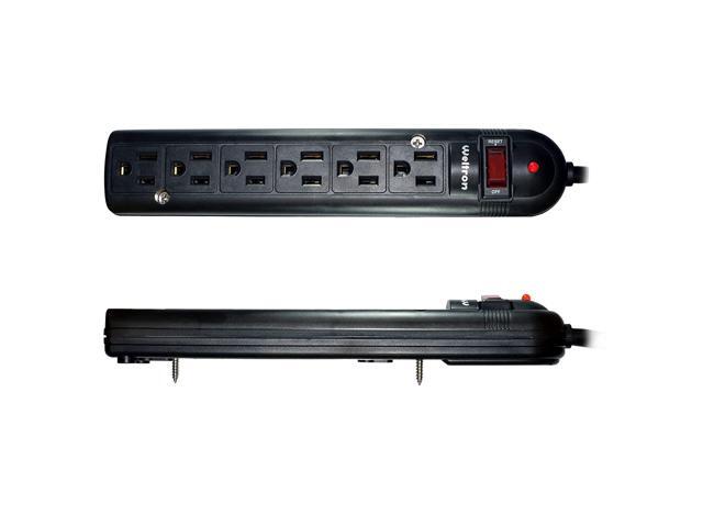 Weltron - Mountable Surge Protector 6 ft. (WSP-600PLF-6BK)