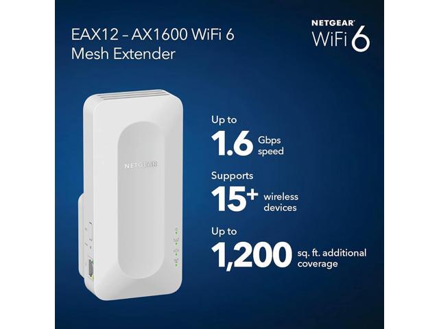 NETGEAR - EAX12 AX1600 WiFi 6 Mesh Wall Plug Range Extender - White - image 5