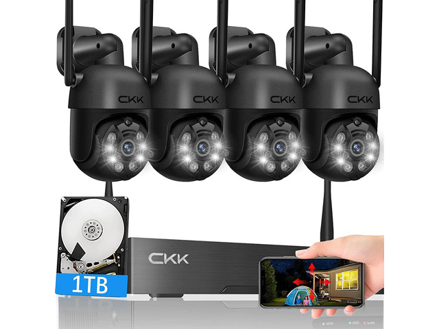 New 3Mp Wireless Security Camera System With 1Tb Hdd, 4Pcs 3Mp Ptz Cameras Outdoor Indoor, 8 Channel 3Mp Wifi Surveillance Nvr System With...