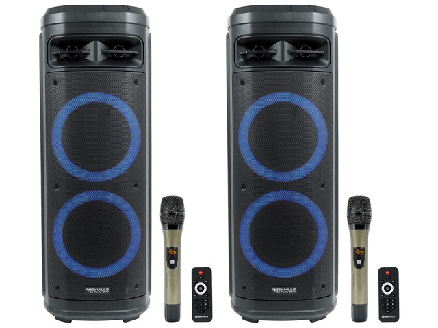 2) Rockville Go Party Zr10 Dual 10' Wireless Linking Led Bluetooth Speakers+Mics