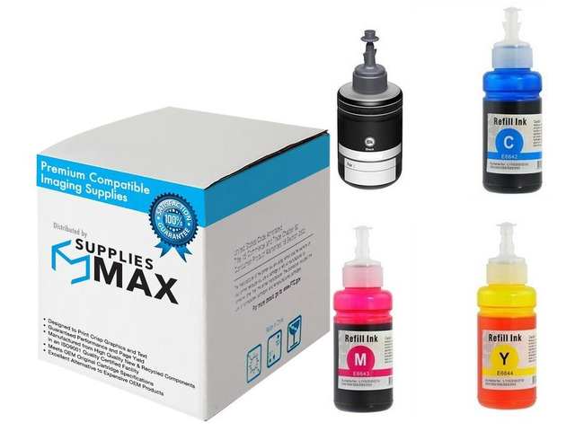SuppliesMAX Compatible Replacement for Expression ET-3600/ET-4550/ET-16500/L1455/L605/L655/M100/M105/M200 Dye Ink Bottle Combo Pack (BK/C/M/Y) (NO....