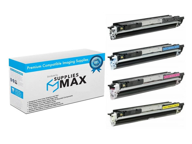 SuppliesMAX Compatible Replacement for HP Laser Jet Pro CP-1025/CP-1025NW/M175A/M175NW/M275NW Toner Cartridge Combo Pack (BK/C/M/Y) (NO. 126A)...