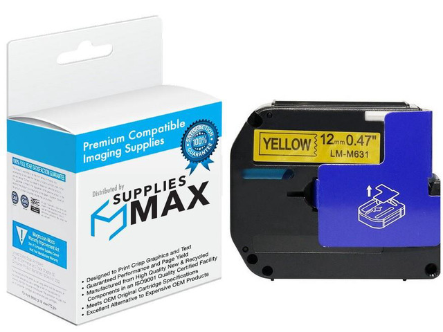 SuppliesMAX Compatible Replacement for Brother Black on Yellow Non-Laminated P-Touch Label Tape (1/2in x 26Ft./12mm x 8m) (M-631)