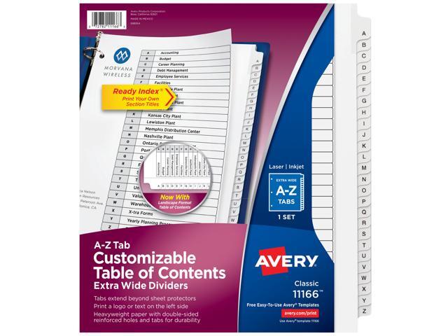 Avery Dividers Ready Index A-Z 9-3/4' x 11' 26/Set White 11166