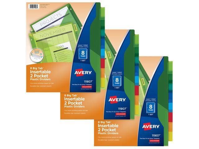 Avery 8-Tab Dividers, Big Tab, 2 Pockets, 3 Sets (71907)