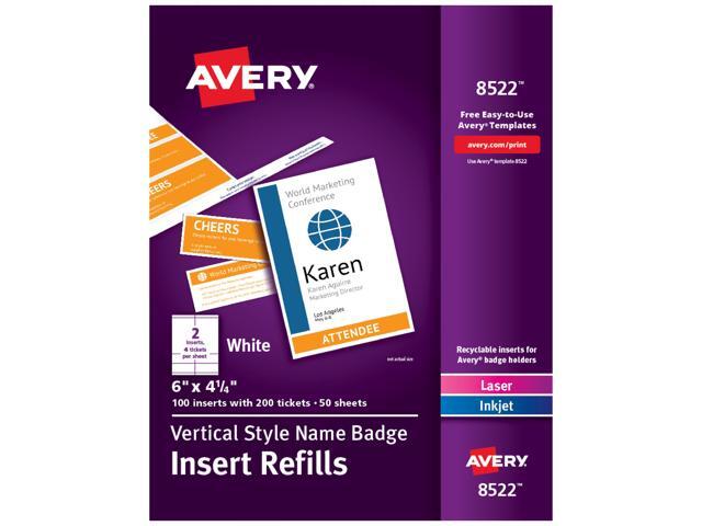 Avery Vertical Name Badge Inserts, 6' x 4 1/4', White, Box Of 100 Inserts