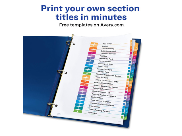 Ready Index A-Z 26 Tab Dividers, Customizable TOC, 6 Sets (11832)
