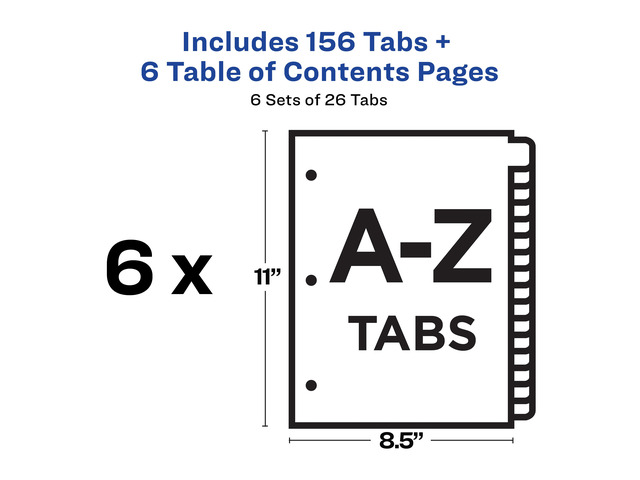 Ready Index A-Z 26 Tab Dividers, Customizable TOC, 6 Sets (11832)