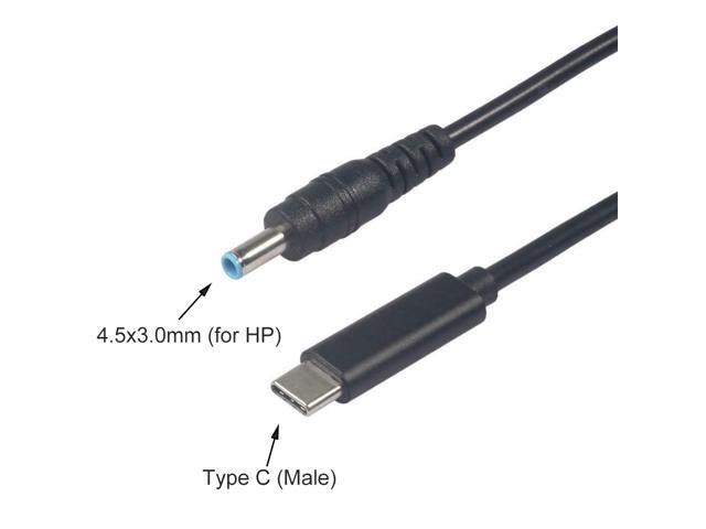 USB Type C PD Charging Cable Cord 19.5V 4.5*3.0mm Blue Tip Male Plug Converter DC Power Adapter Charger for HP 65W or below Laptops