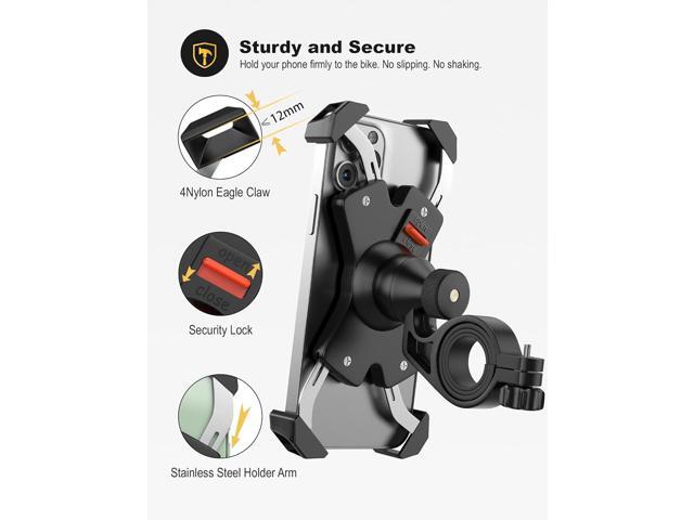 Bike Phone Mount Metal Motorcycle Handlebar Phone Holder Scooter Phone Clamp for 4.0-7.0 Inch Smartphone with 360° Rotation