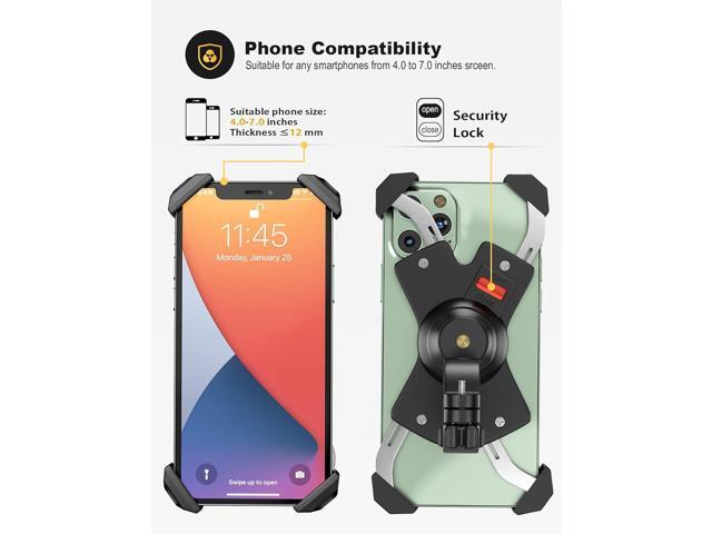 Bike Phone Mount Metal Motorcycle Handlebar Phone Holder Scooter Phone Clamp for 4.0-7.0 Inch Smartphone with 360° Rotation