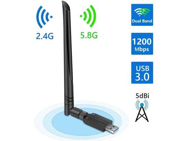 USB WiFi Adapter 1300Mbps, USB 3.0 Wireless Network Adapter, 802.11ac WiFi Dongle with Dual Band 2.4GHz 5.8GHz, 5dBi Antenna, Supports Windows 10 8...