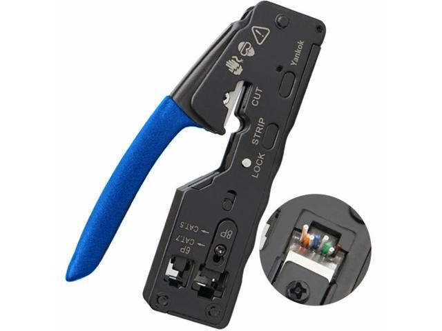 Yankok [The Ultimate Pass Thru Crimper] Crimps RJ45 Pass Through RJ12 RJ11 Regular Network Connector and Strip Cut CAT5/5e CAT6/6a CAT7 Unshielded...