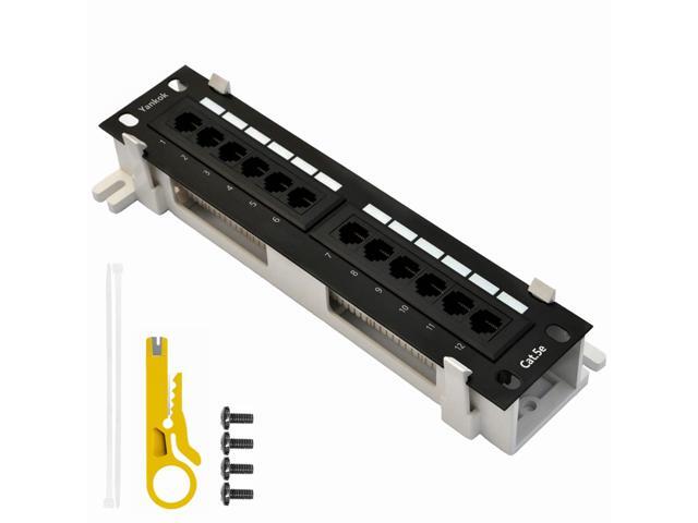 Yankok [Cat5 Cat5e 12 Port Patch Panel] with Bracket Rack / Wall Mount 10in.x1U Unshielded Color-Coded T568A T568B Wiring (Come with Mini Punch.