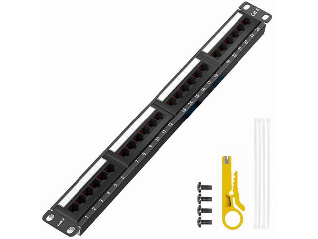 Yankok [CAT6 24 Port Patch Panel] Supports Back CAT5/5e Rack/Wall Mount 19in. x1U Unshielded Color-Coded T568A/B Wiring (Come with Mini Punch Down...
