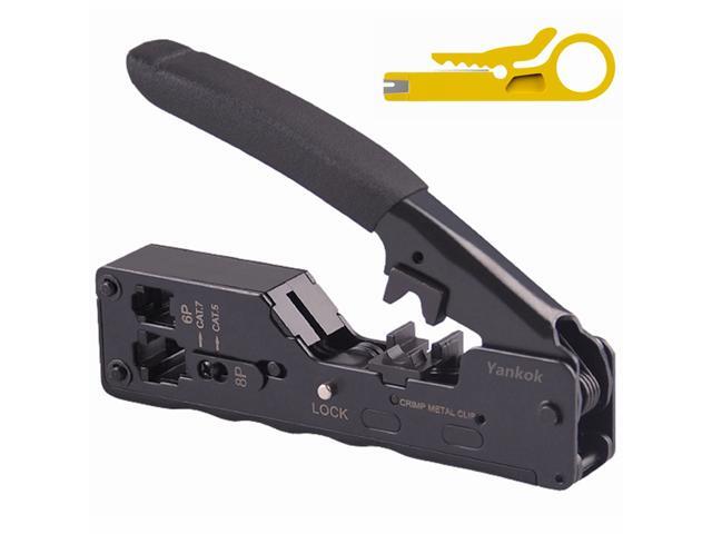 Yankok [CAT5/5e CAT6/6a CAT7 Modular Crimper] Crimps Shielded and Unshielded RJ45 (8P8C) RJ12 (6P6C) RJ11 (6P4C) Network Connectors Ethernet Data.