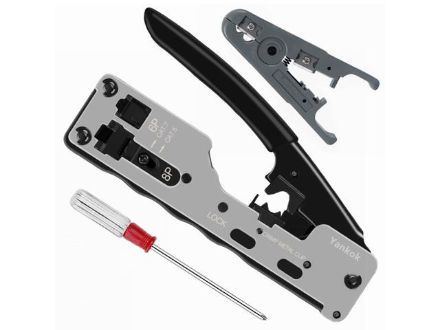 Yankok [CAT5 CAT6 CAT7 Modular Crimper] for Shielded and Unshielded RJ45 RJ12 RJ11 Network Connectors Ethernet Crimp Tool Silver (Come with.
