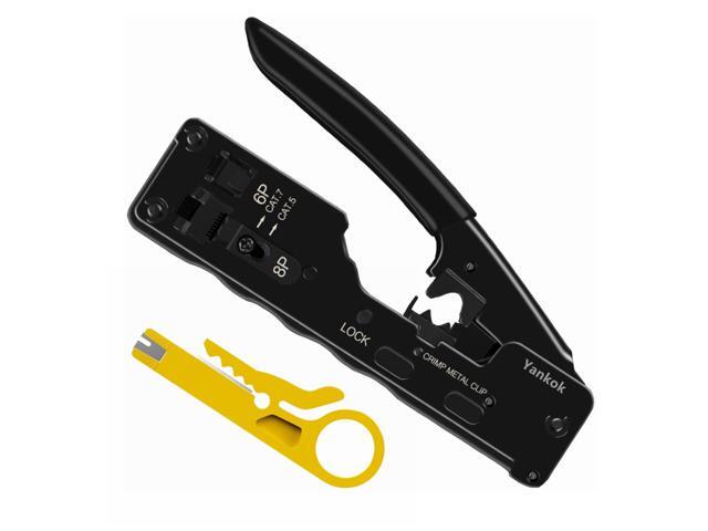 Yankok [CAT5 CAT6 CAT7 Modular Crimper] for Shielded and Unshielded RJ45 RJ12 RJ11 Network Connectors Ethernet Crimp Tool Black (Come with Mini.