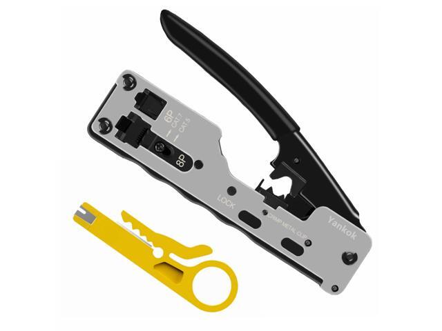 Yankok [CAT5 CAT6 CAT7 Modular Crimper] for Shielded and Unshielded RJ45 RJ12 RJ11 Network Connectors Ethernet Crimp Tool Silver (Come with Mini.