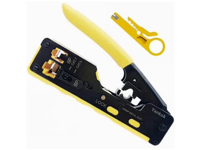 Yankok [CAT5 CAT6 CAT7 Pass Through Crimper] for RJ45 RJ12 RJ11 Pass-Thru Regular and Shielded Unshielded Network Connectors Crimp and Cut (HT7088.