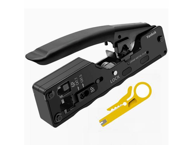 Yankok [CAT5 CAT6 CAT7 Pass Through Crimper] for RJ45 RJ12 RJ11 Pass-Thru Regular and Shielded Unshielded Network Connectors Crimp and Cut (HT7088.