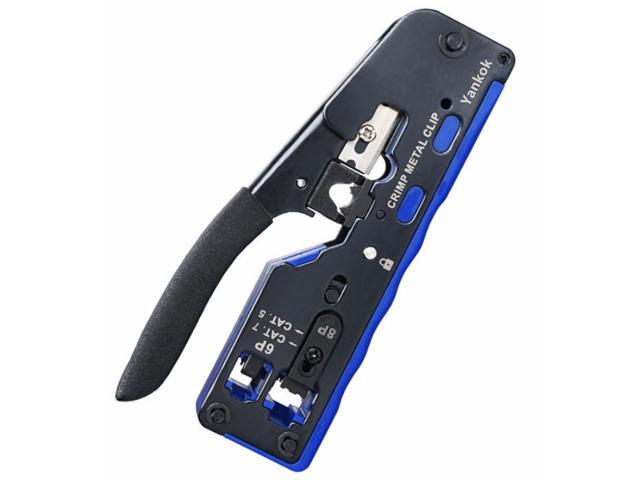Yankok [RJ45 RJ12 RJ11 Modular Crimper] for CAT5/5e CAT6 Unshielded and CAT6a CAT7 Shielded Network Connectors Crimp Strip Cut All in One (Non...
