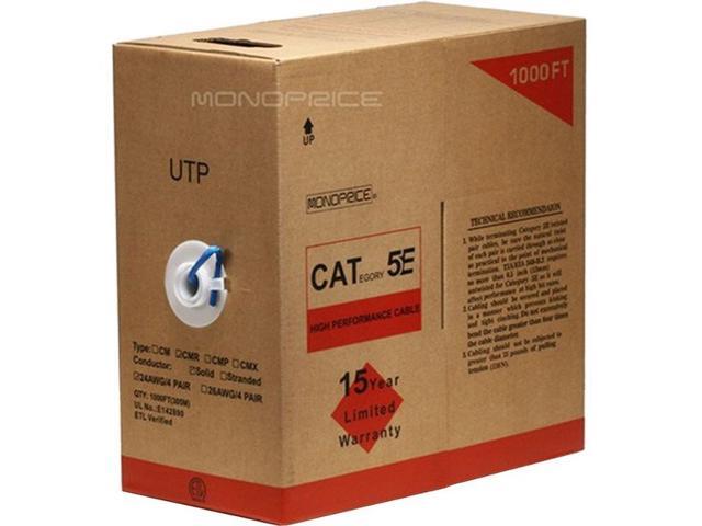 Monoprice Cat5e Ethernet Bulk Cable - Network Internet Cord - Solid, 350Mhz, UTP, CMR, Riser Rated, Pure Bare Copper Wire, 24AWG, 1000ft, Blue