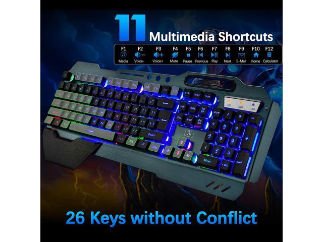 Wireless gaming Keyboard and Mouse,Rainbow Backlit Rechargeable Keyboard Mouse with 3800mAh Battery Metal Panel,Removable Hand Rest Mechanical Feel...