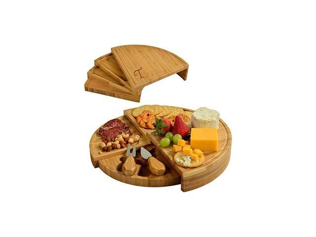 Patented Personalized Monogrammed Engraved Bamboo Cheese/Charcuterie Board with Cheese Knives- Designed & Quality Checked in the USA photo