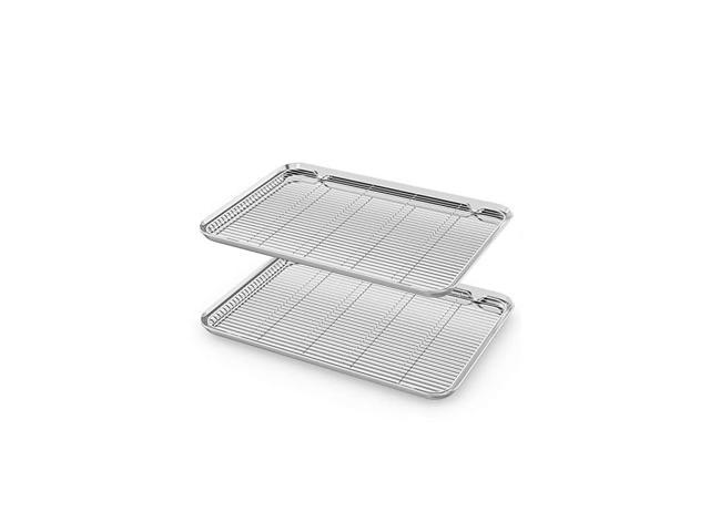 Stainless Steel Baking Sheets with Rack, Cookie Sheets and Nonstick Cooling Rack & Baking Pans for Oven & Toaster Oven Tray Pans, Rectangle Size. photo