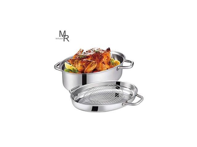 15 inch Roasting Pan with Lid and Rack,18/10 Stainless Steel Oval Medium Roaster for Easy to Clean, Dishwasher Safe,8.5 Quart + 4.2 Quart photo