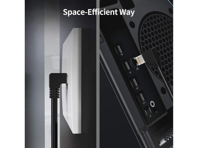 CableCreation CAT6 Ethernet Extension Cable, Shielded 8P8C Ethernet Patch Cable,Up Angled Support Bandwidth Up to 250mhz,1.6ft/0.5m,Black
