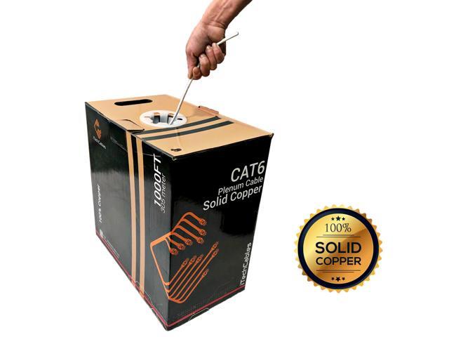 CAT6 Plenum White (CMP) 1000ft Bulk Ethernet Cable Certified 100% Pure Solid Bare Copper 550MHz, 23AWG, UTP Fluke Tested High Bandwidth &...