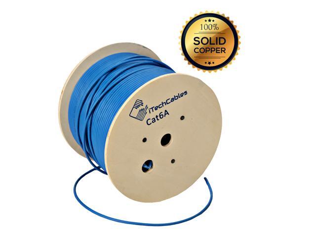 Cat6a Plenum Blue CMP Rated Pure Copper, 750Mhz 1000ft, Solid Ethernet Cable 23AWG, 10 Gigabit Ethernet Cable, Unshielded Twisted Pairs (UTP)