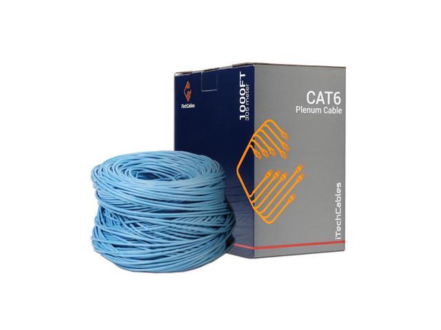 CAT6 Plenum Cable 1000ft (CMP) Easy to Pull Fluke Tested Plenum Rated Wire 23AWG Solid 550MHz, 4Pair 10Gigabit UTP Internet Cable Blue