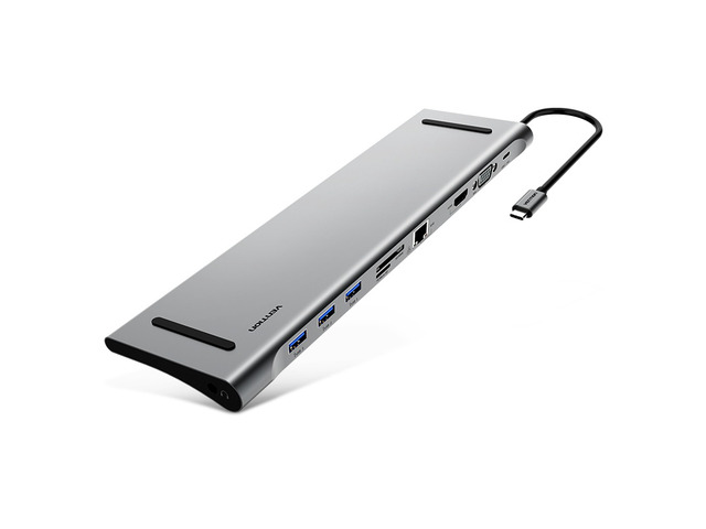 CMCHB 10-in-1 Type-C to USB 3.0 PD Charge HDMI VGA Gigabit RJ45 3.5mm Audio SD TF Hub