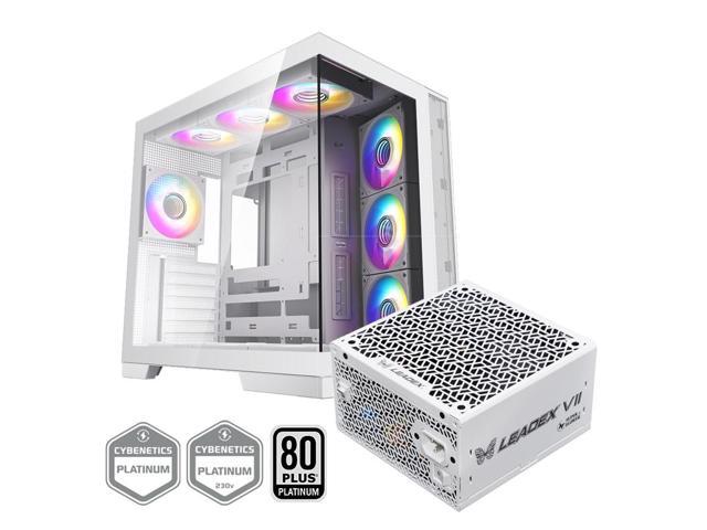 Super Flower Thunder White / Panoramic Case / Tempered Glass ATX Mid Tower Computer Case / 4 x ARGB Fan / Leadex VII Platinum ATX 3.1 1000W White.